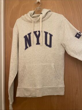 League NYU Light Gray Pullover Hoodie with Navy Appliqué